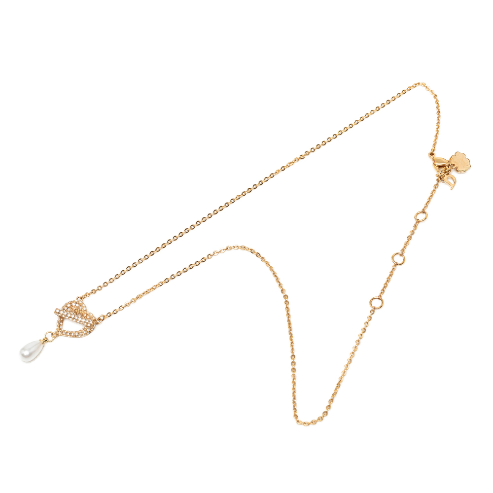 Pre-Loved Dior Gold Plated Stass and Faux Pear Teardrop Pendant Necklace
